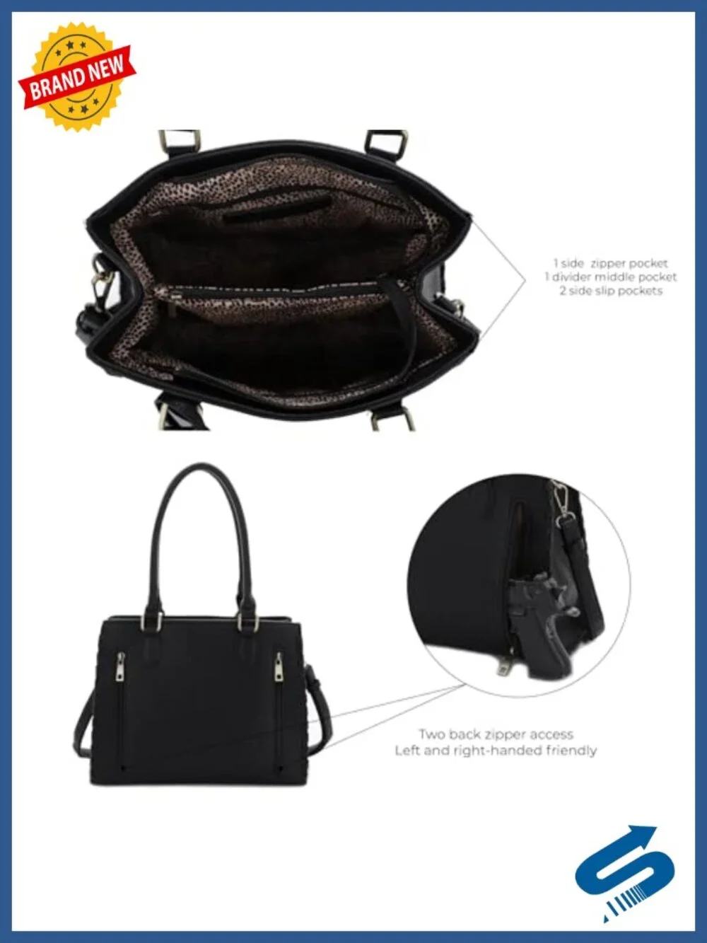Faux Leather Satchel Crossbody Bag with Tassel Concealed Carry Pocket